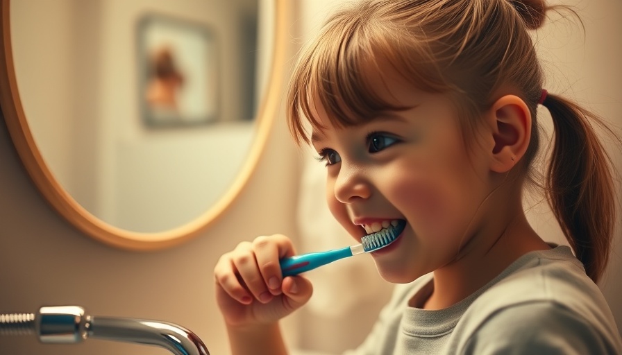 Young girl practicing mindful parenting techniques by brushing her teeth.