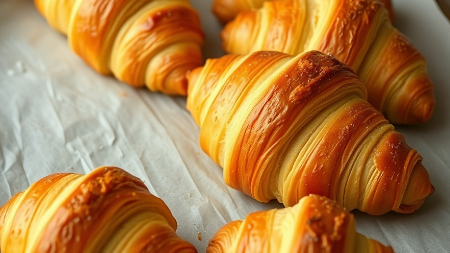 Golden croissants showcasing flaky layers for healthy lifestyle changes.