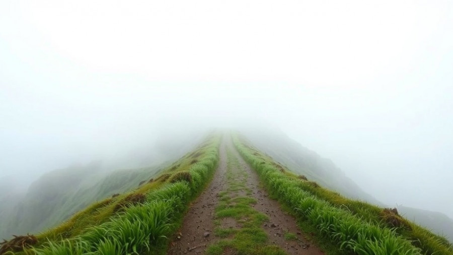 Foggy path in misty mountains reflecting doubt and uncertainty.