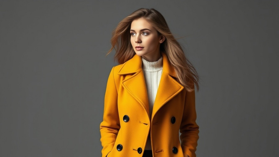 Woman in mustard yellow coat representing size-inclusive brands.