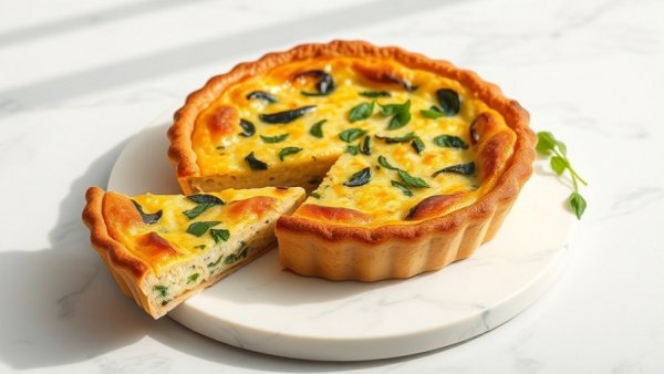 Healthy Thanksgiving Recipes: Golden vegetable quiche on white surface with napkin.