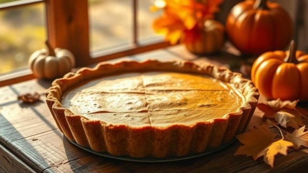 Tasty pumpkin pie on wooden table, healthy lifestyle changes.