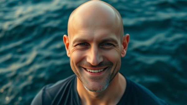 Mindfulness reduces stress: Smiling man in meditative context.