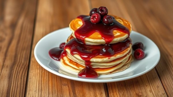 Fluffy keto pancakes nut and dairy free topped with berry sauce.