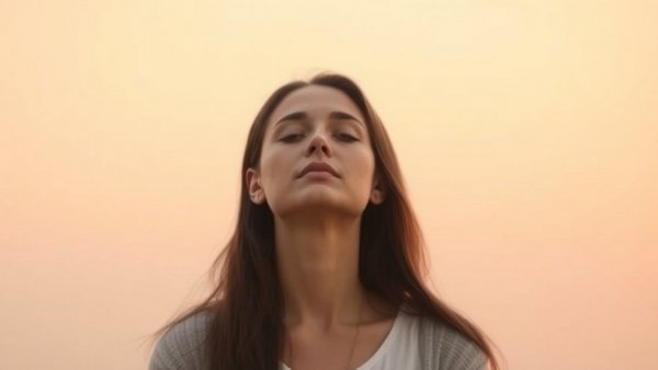 Meditation graphic with serene woman easing pain and inviting joy.