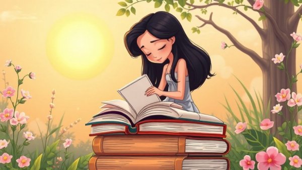 Illustration of a woman reading on stacked mindfulness books 2026.