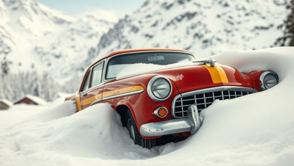Vintage car covered in snow, symbolizing lifestyle changes.