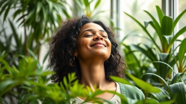 Inner Calm Through Letting Go: Woman finding peace in lush greenery