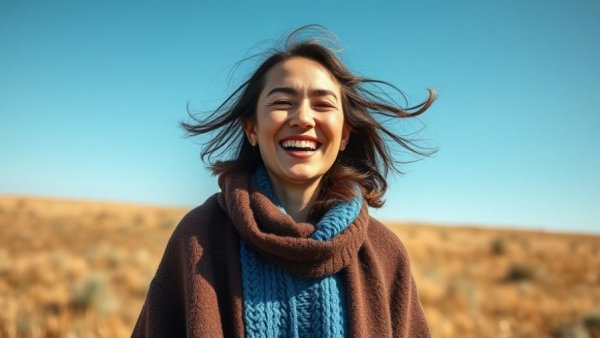 Happy woman in sustainable fashion outdoors