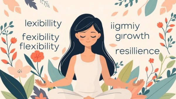 Weight loss resilience strategies visual with woman meditating amid affirmations.