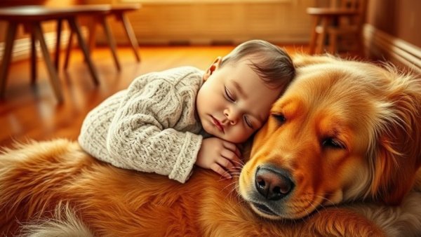 Warm family moment with baby and dogs inside, promoting healthy lifestyle changes.