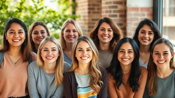 Diverse women smiling in different natural settings, highlighting beauty.