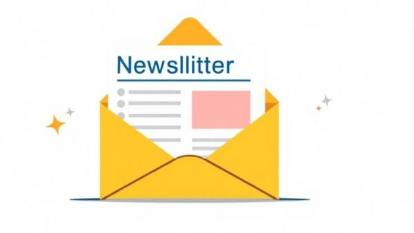 Digital newsletter and envelope illustration, modern and vibrant.