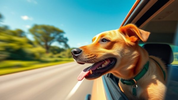 Dog enjoying a car ride symbolizes relaxed lifestyle benefits.