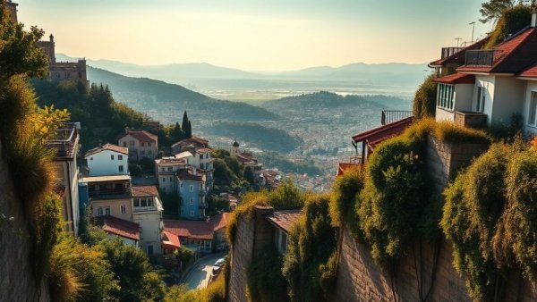 Picturesque cityscape view from a winding street, balanced lifestyle routine.