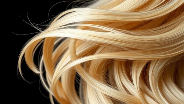 Flowing blonde wig hair texture and shine, close-up view.