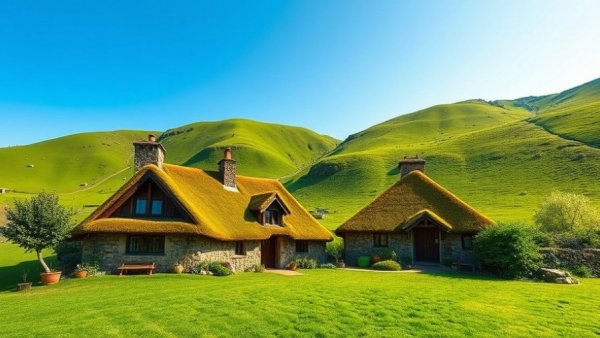 Charming rustic turf cottages in lush green hills for family bonding activities.