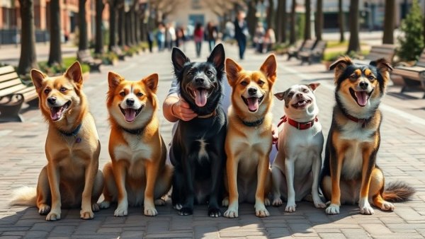 Four dogs in a park demonstrating healthy lifestyle changes.