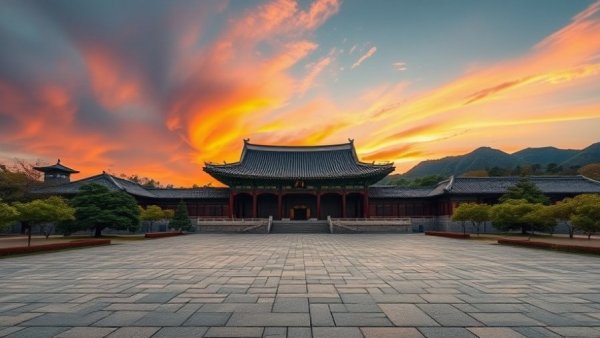 Hair loss treatment event at Korean palace at sunset.