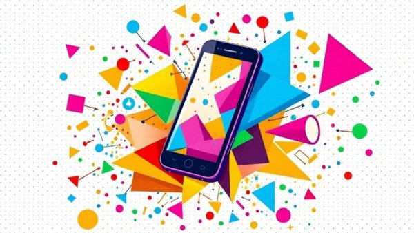 Colorful abstract smartphone with geometric patterns.