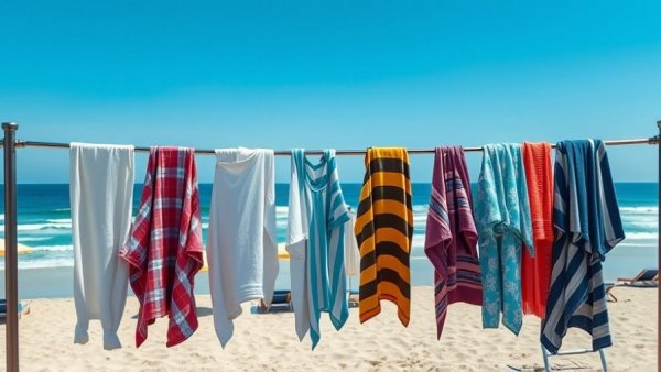 Swimwear drying at the beach, weekend activities for healthy living.