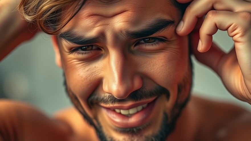 Young man expressing hope while exploring hair thinning remedies in soft, warm lighting.