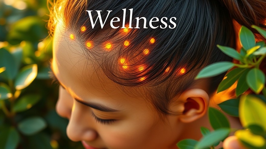 Person with glowing scalp and vibrant hair, highlighting daily wellness habits outdoors.