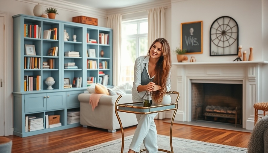 Woman leaning on bar cart in cozy living room, Nordstrom Anniversary Sale.