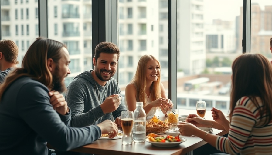 Casual gathering at a baby shower with friends smiling and chatting.