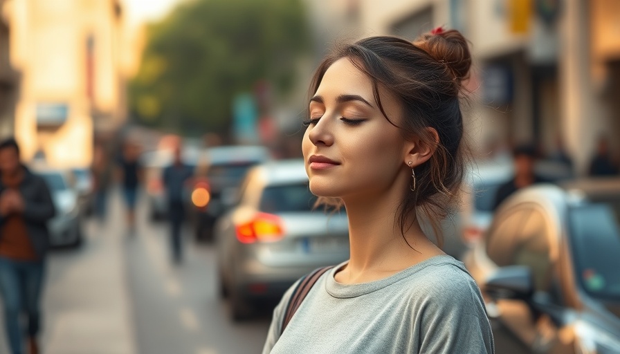 Mindfulness for Weight Loss: Woman meditating in a busy city.
