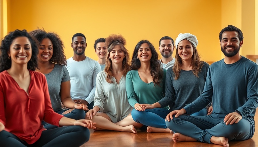 Diverse group meditating cheerfully, promoting how to Make Meditation a Habit.