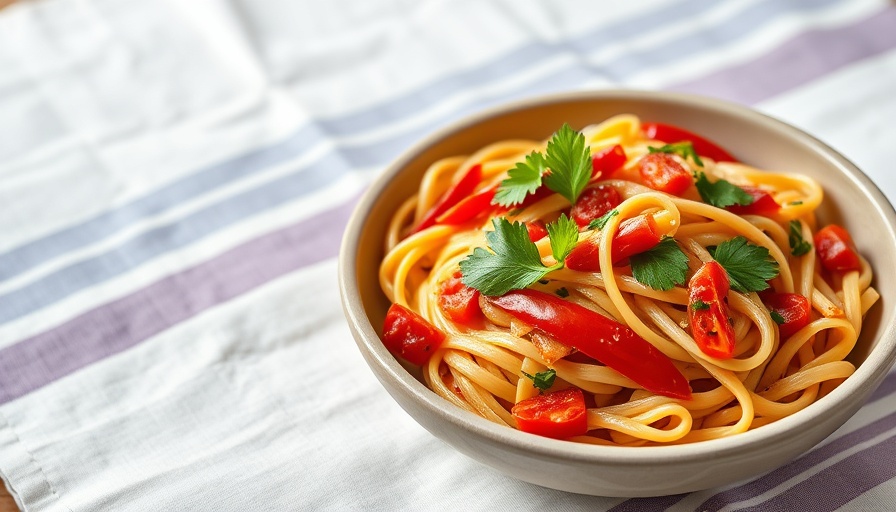 Vibrant back-to-school pasta recipe with vegetables on a table.