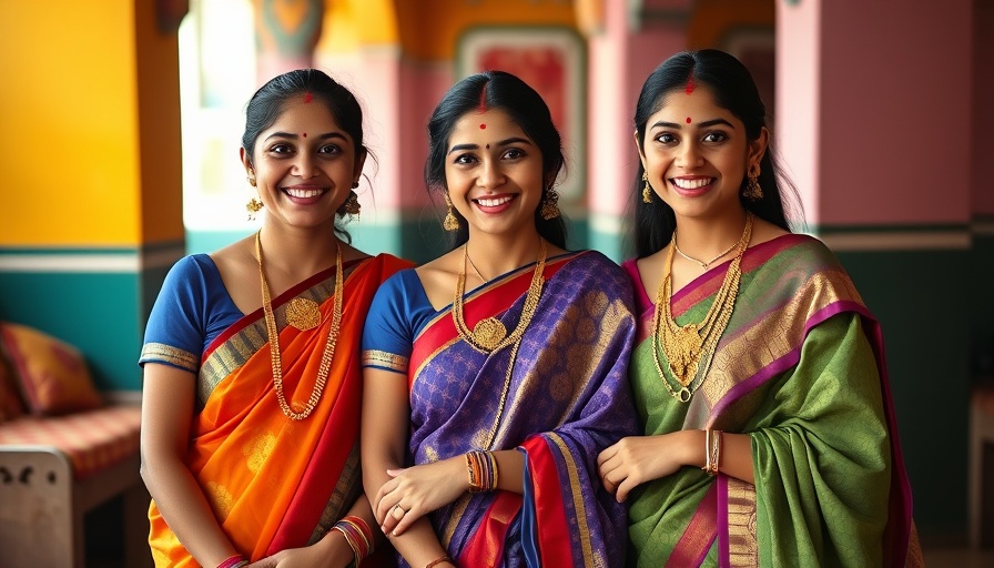Women in colorful saris with traditional accessories, Indian style.