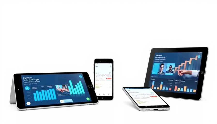 Modern devices display business insights, future of business technology.