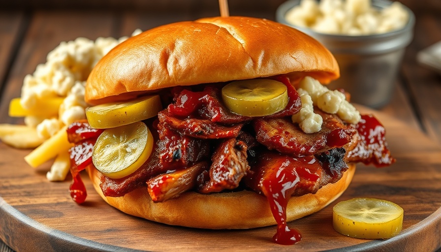 Smokey Mo's BBQ 25th anniversary meal with sandwich and sides.