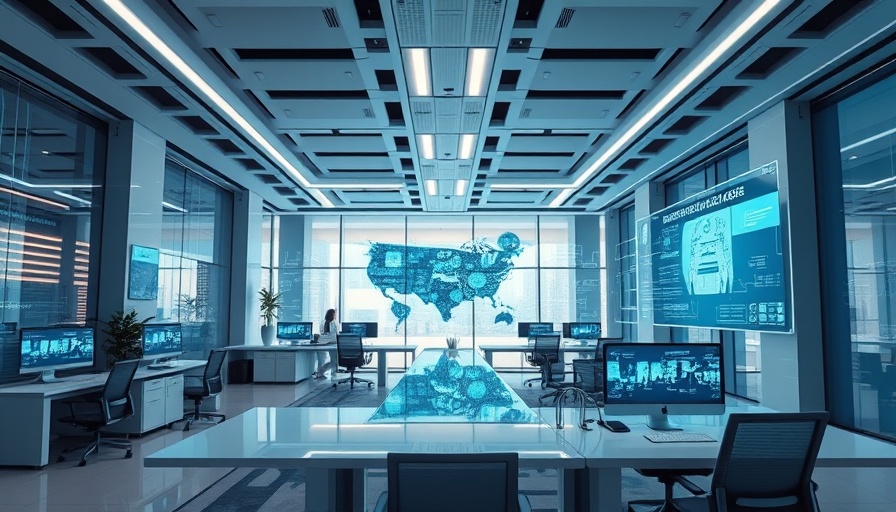 AI-driven business transformation in a futuristic office setting.