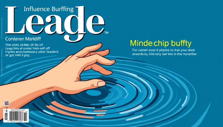 Magazine cover art with a hand creating water ripples, leadership mindset theme.