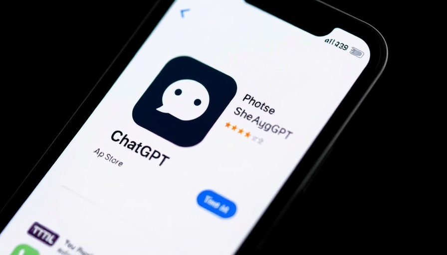 ChatGPT app on smartphone screen with 4.9-star rating.