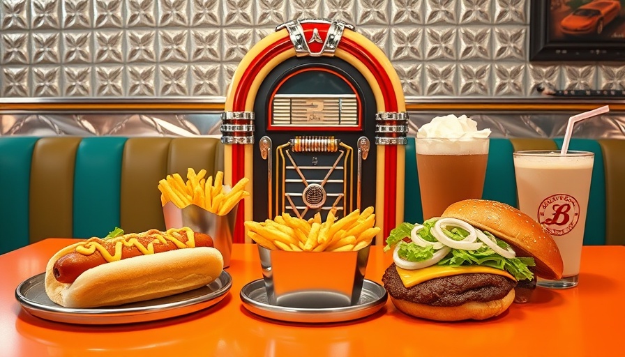 Retro diner table with American meal and jukebox - latest restaurant news.