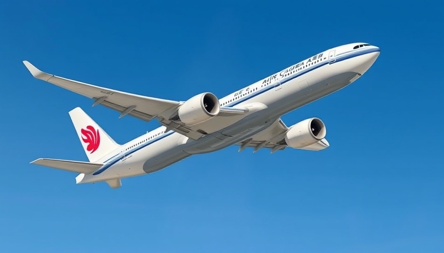 Air China Boeing 777 flight against clear blue sky