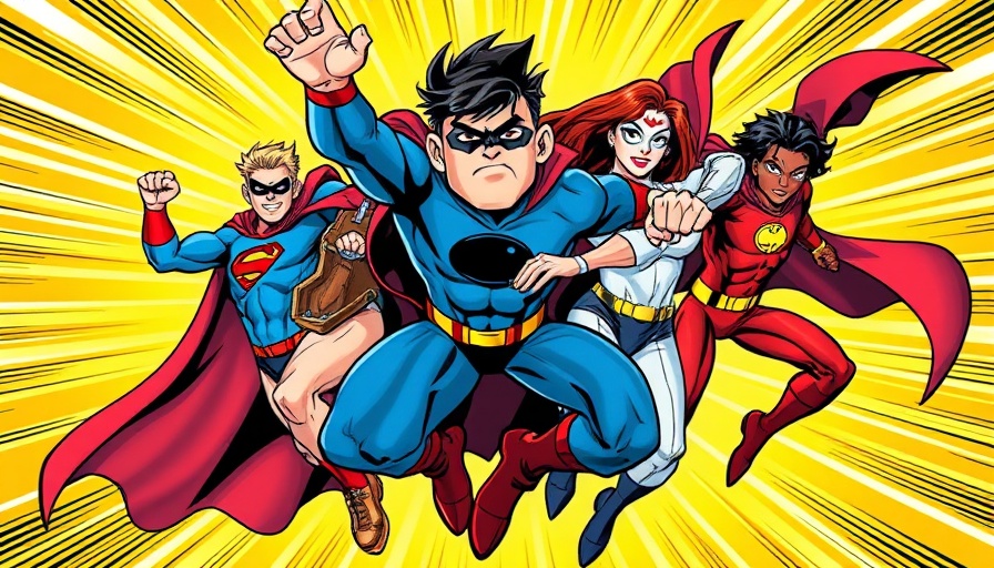 Colorful comic book style image of superheroes symbolizing business management.