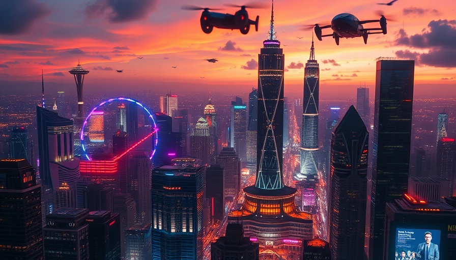 Futuristic cityscape symbolizing the future of business with neon lights.
