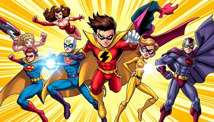Comic book style superheroes in action on vibrant cover.