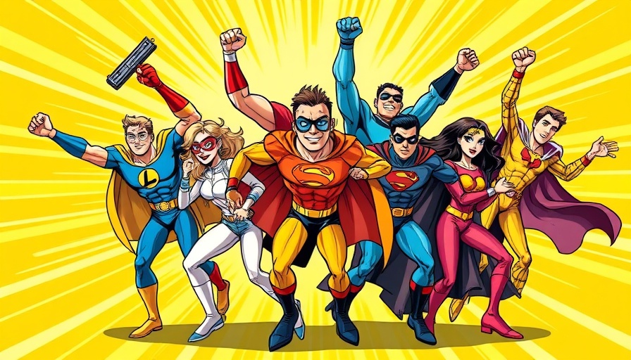 Vibrant superhero team in action, representing business management.