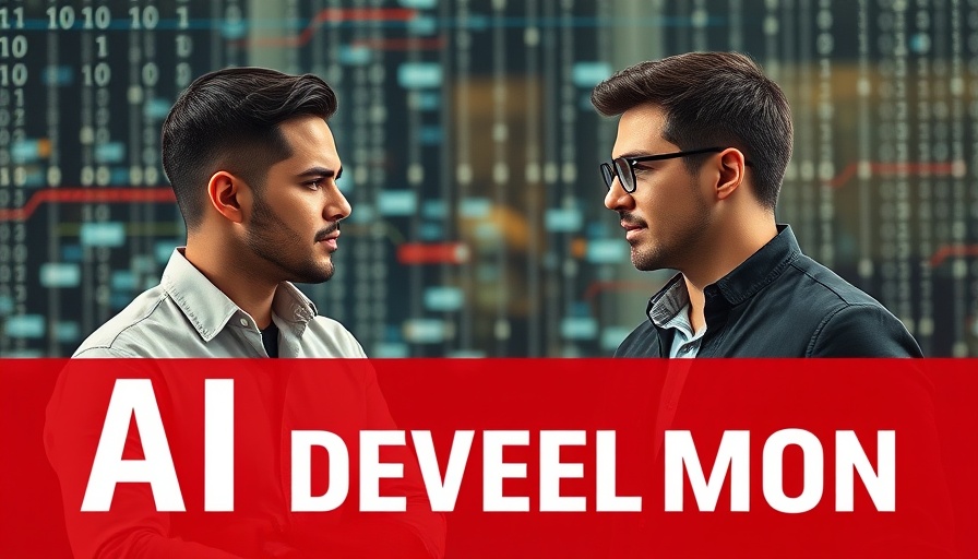 AI app development discussion with digital theme background.