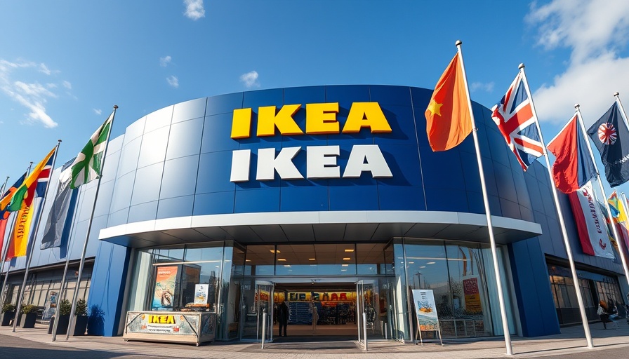 IKEA storefront with vibrant flags under blue sky, IKEA Creator Marketing Strategy