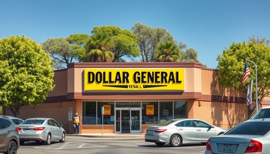 Dollar General store front, suburban setting, creator economy context.