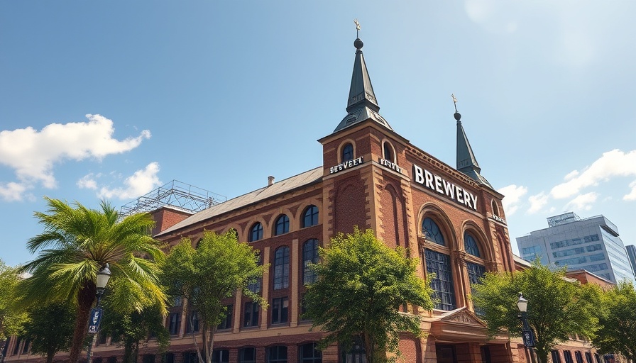 Historical brewery building with signage in bright daylight.