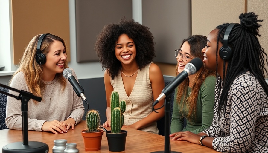 Women podcasting in studio, discussing collaboration in personal branding.