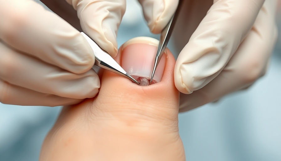 Nail fungus solution application during nail treatment.